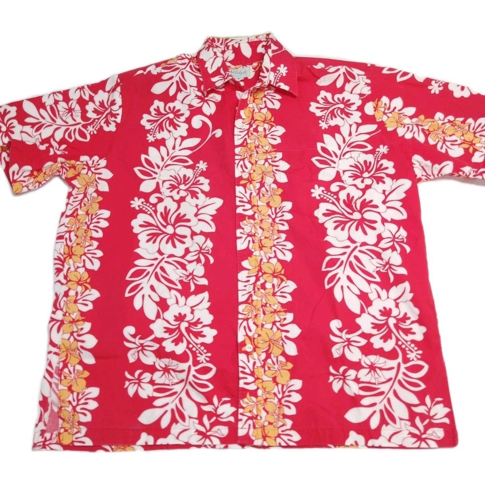 Vintage 90s Kolekole Hawaii Red Floral Aloha Shirt USA Mens L